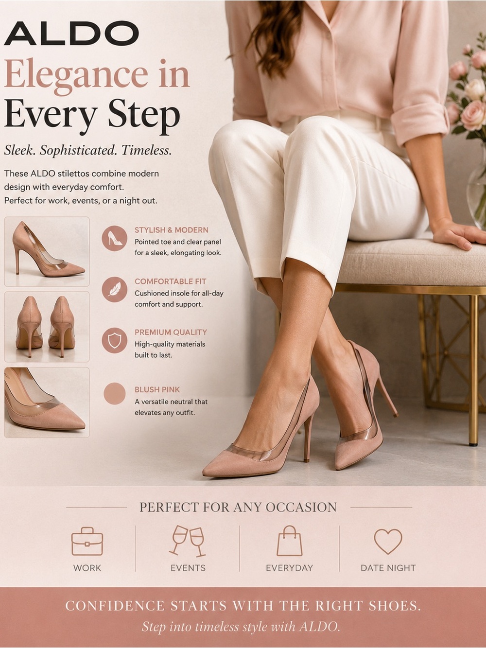 ALDO Blush Pink Pointed Toe Stiletto Heels with Clear Panel